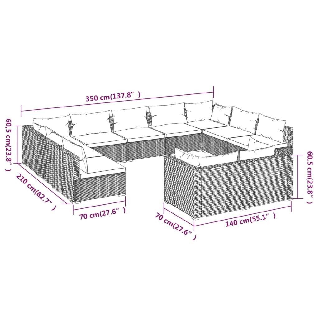 vidaXL 11-tlg. Garten-Lounge-Set mit Kissen Braun Poly Rattan