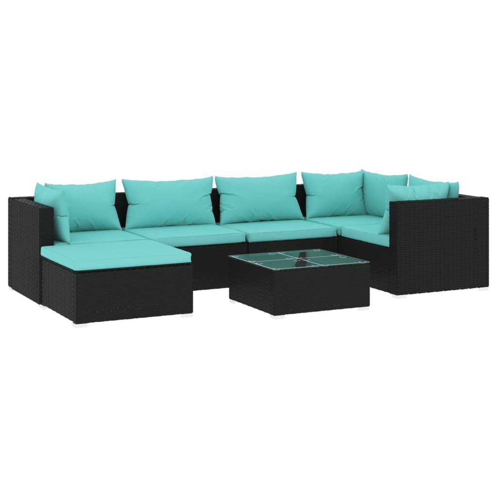 vidaXL 7-tlg. Garten-Lounge-Set mit Kissen Poly Rattan Schwarz