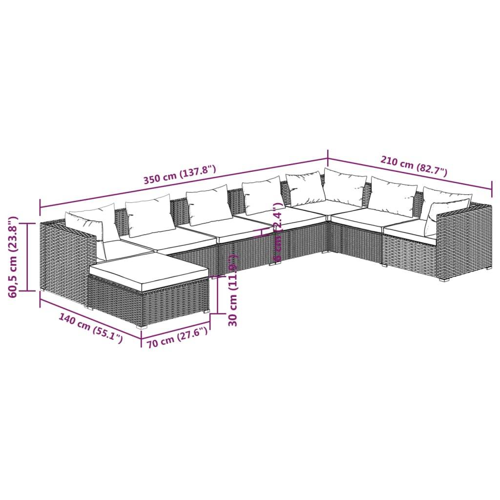 vidaXL 8-tlg. Garten-Lounge-Set mit Kissen Poly Rattan Braun