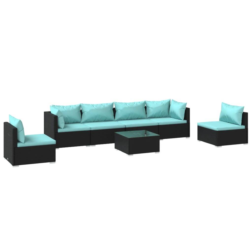 vidaXL 7-tlg. Garten-Lounge-Set mit Kissen Poly Rattan Schwarz