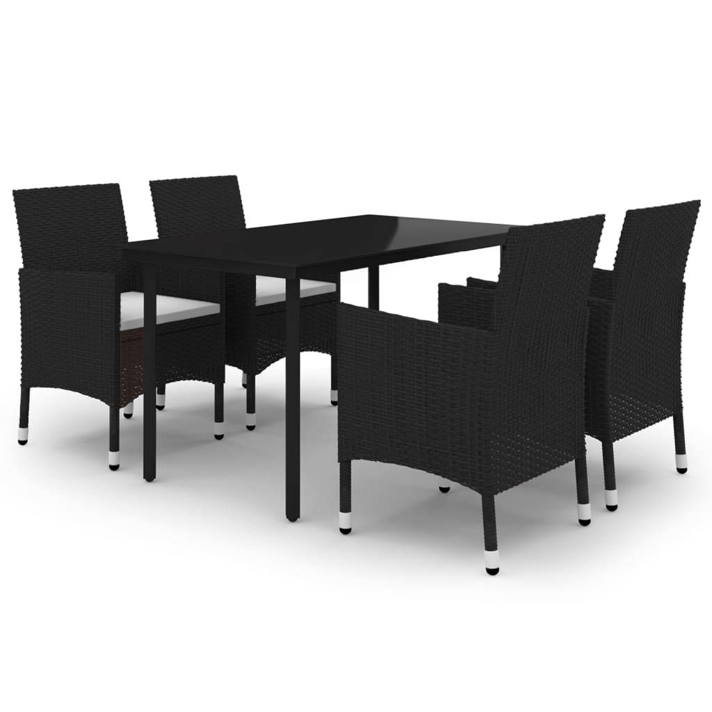 vidaXL 5-tlg. Garten-Essgruppe mit Auflagen Poly Rattan und Glas