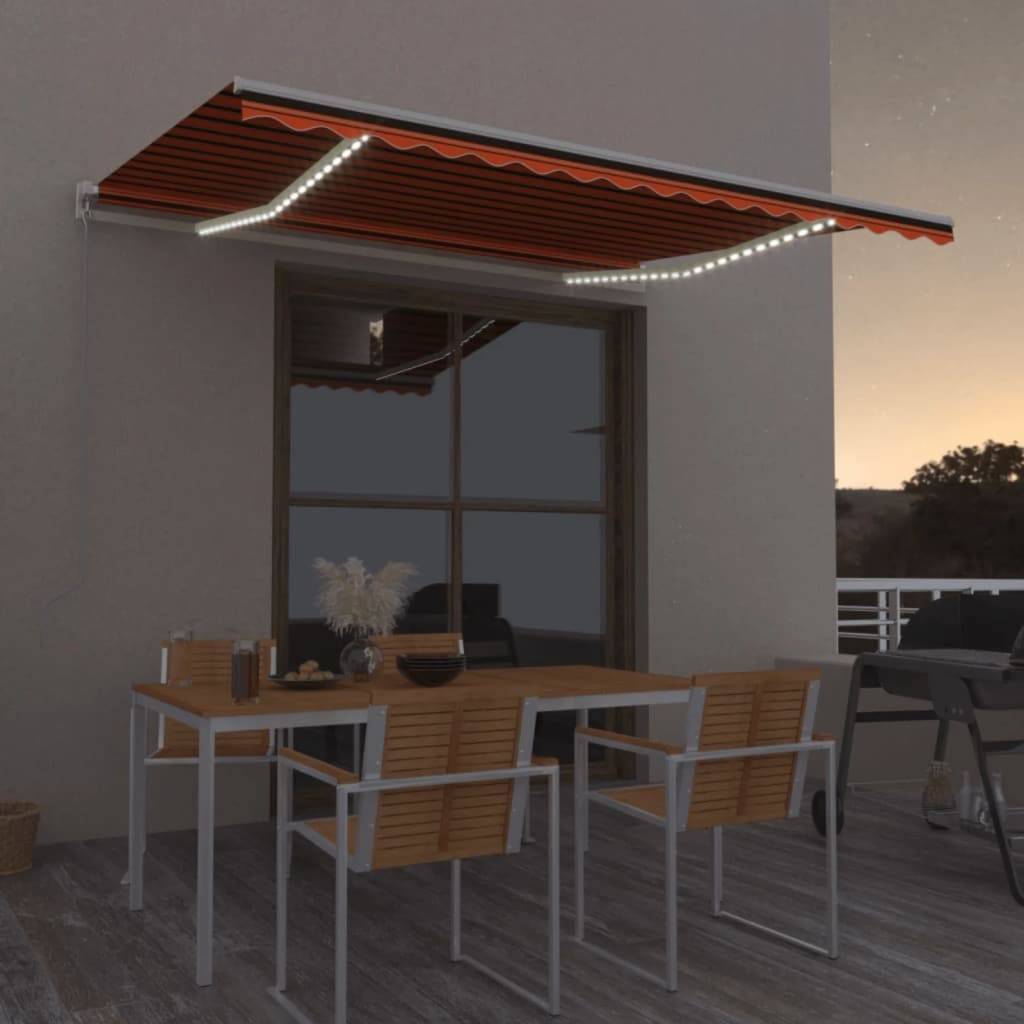 vidaXL Markise Manuell Einziehbar mit LED 450x300 cm Orange und Braun