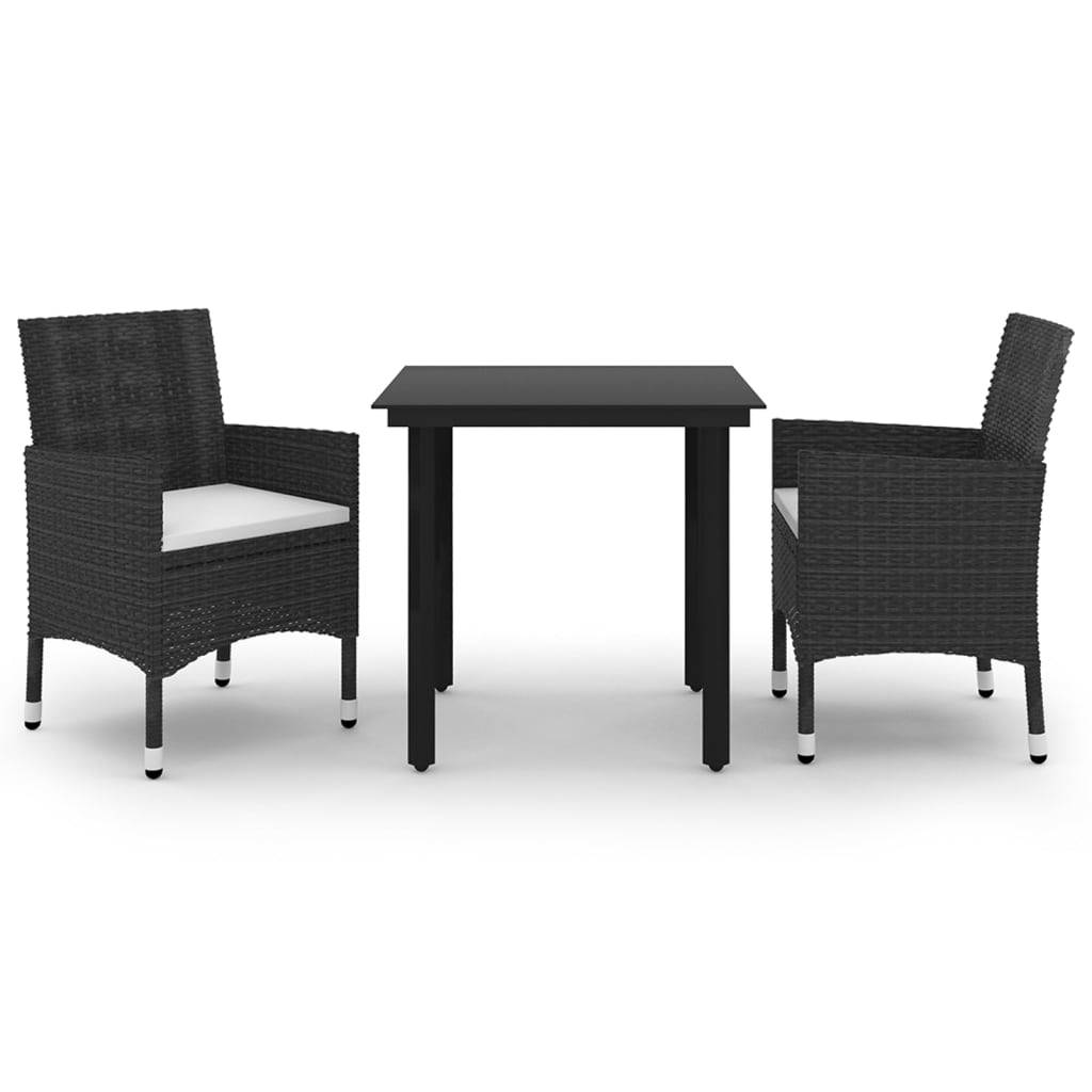 vidaXL 3-tlg. Garten-Essgruppe mit Auflagen Poly Rattan und Glas