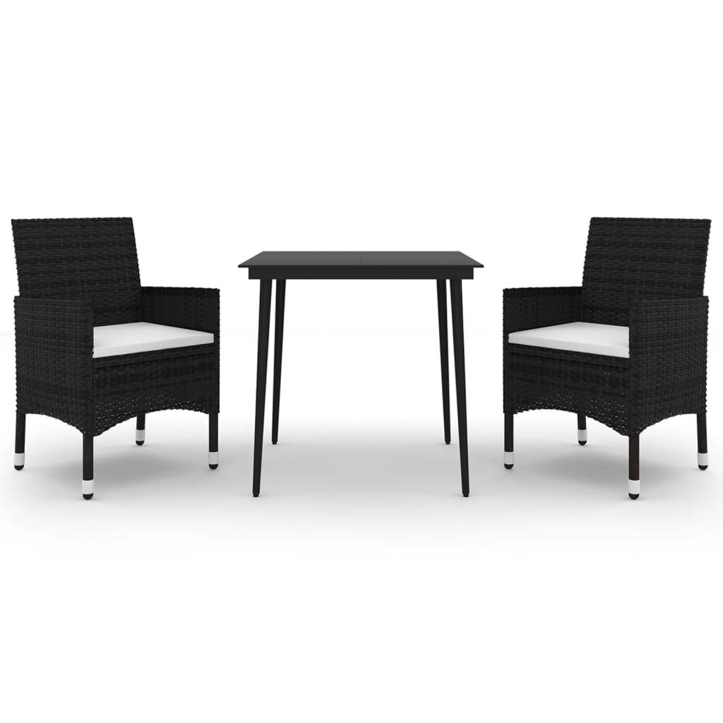 vidaXL 3-tlg. Garten-Essgruppe mit Auflagen Poly Rattan und Glas