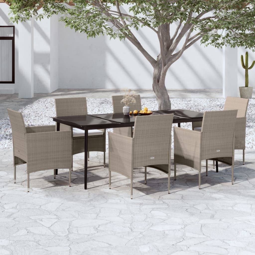 vidaXL 7-tlg. Garten-Essgruppe mit Kissen Beige und Schwarz