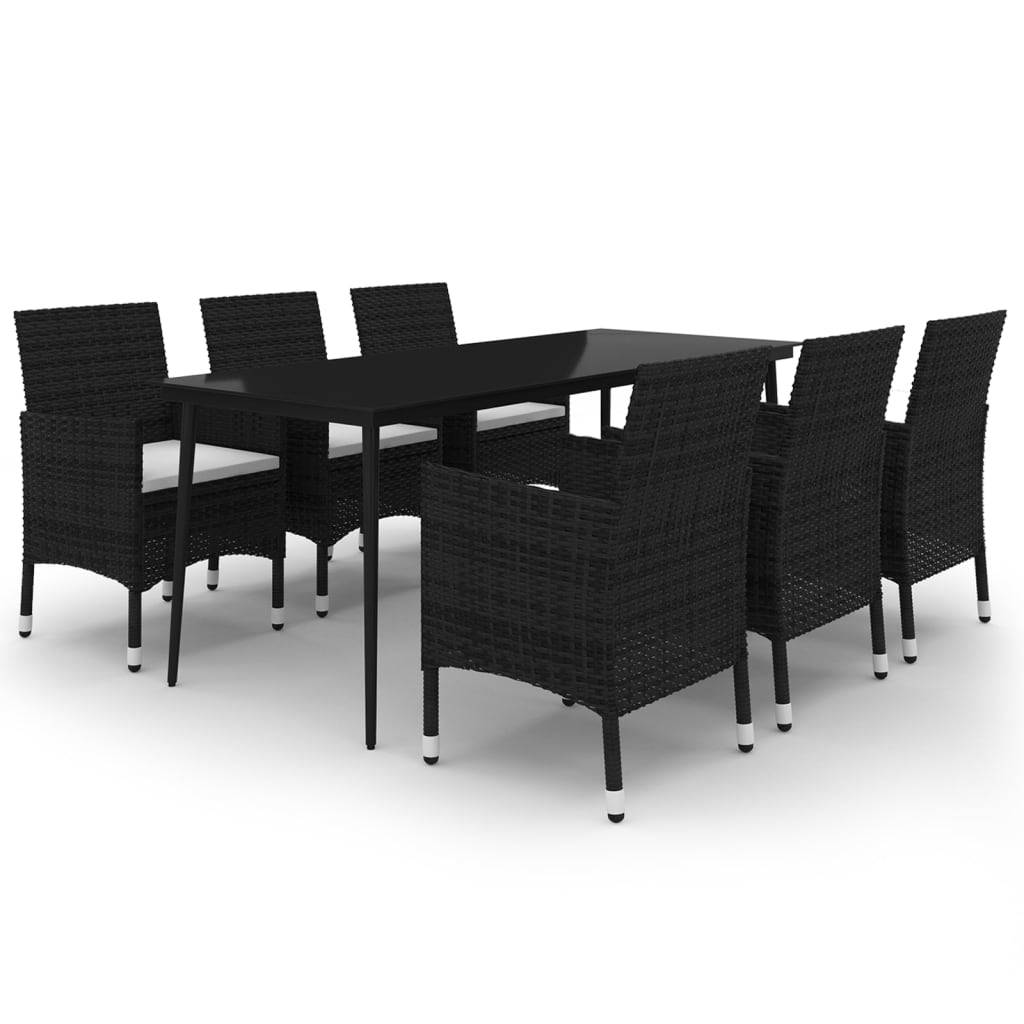 vidaXL 7-tlg. Garten-Essgruppe mit Kissen Poly Rattan und Glas