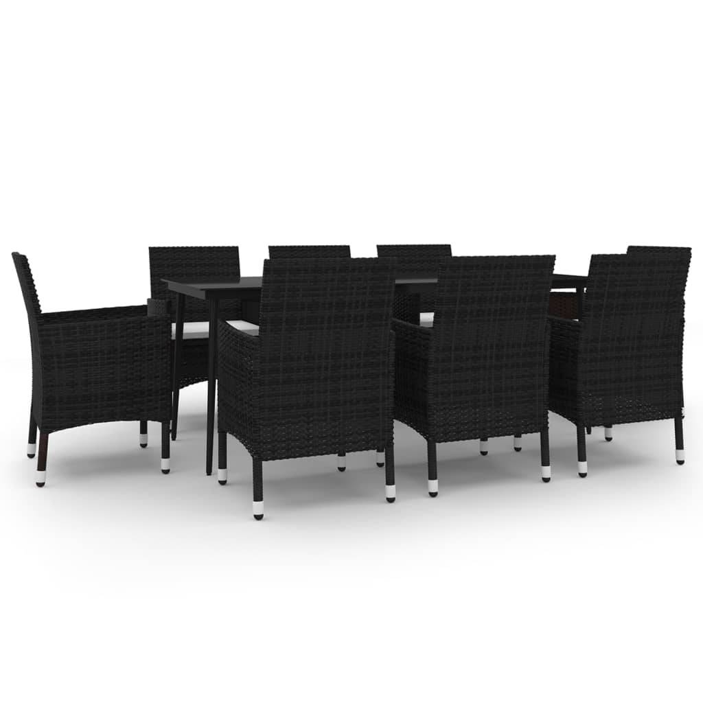 vidaXL 9-tlg. Garten-Essgruppe mit Kissen Poly Rattan und Glas