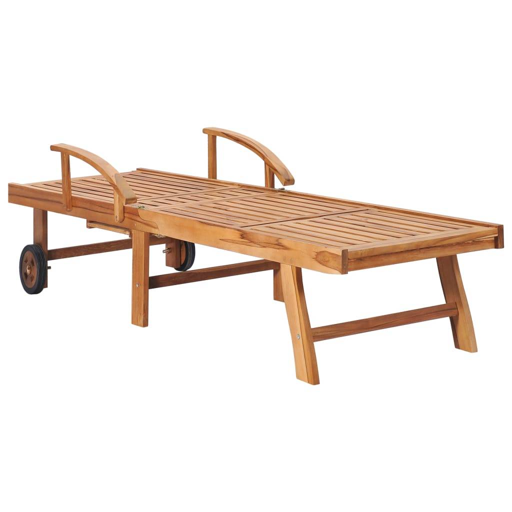 vidaXL Sonnenliegen 2 Stk. mit Auflagen Grün Massivholz Teak