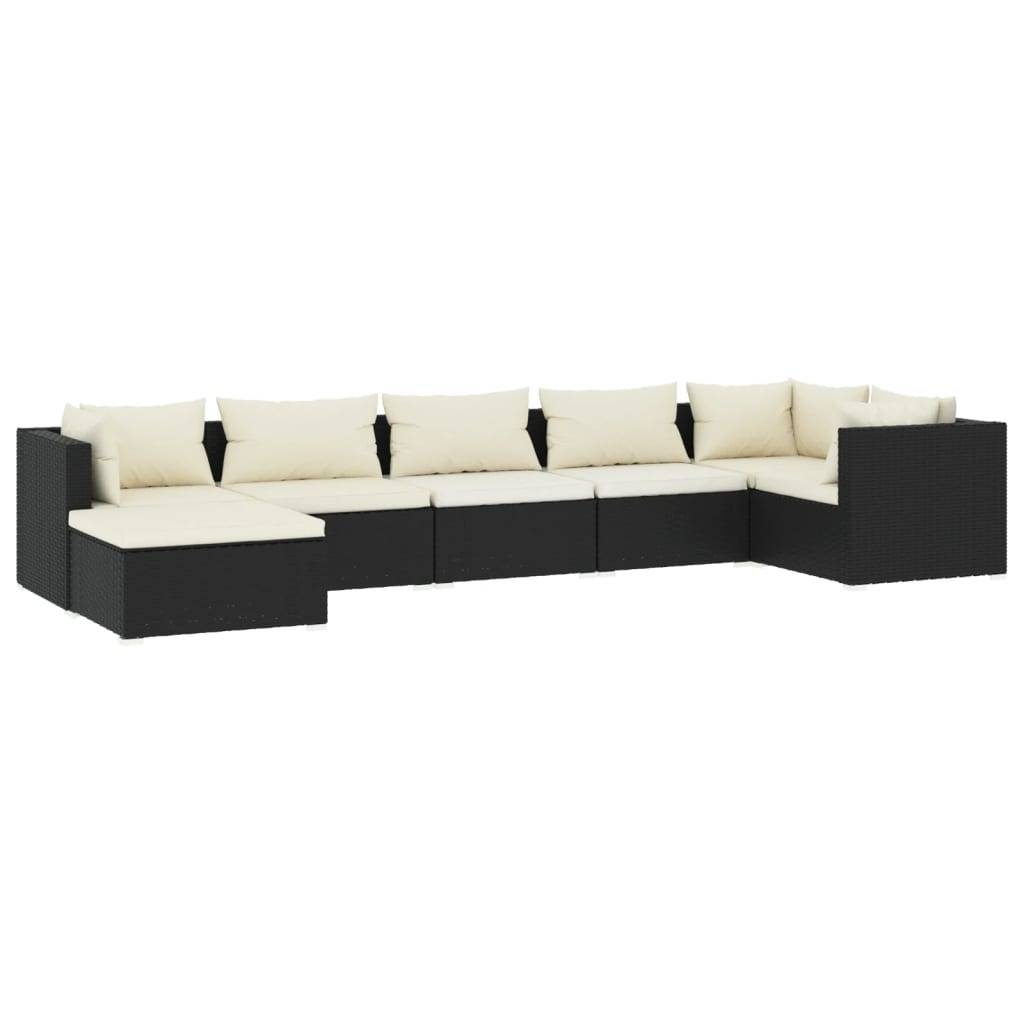 vidaXL 7-tlg. Garten-Lounge-Set mit Kissen Poly Rattan Schwarz