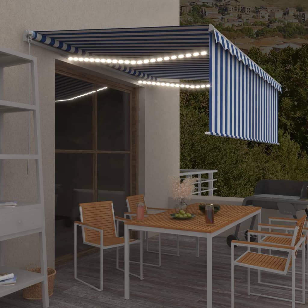 vidaXL Markise Manuell Einziehbar mit Rollo & LED 4,5x3 m Blau & Weiß