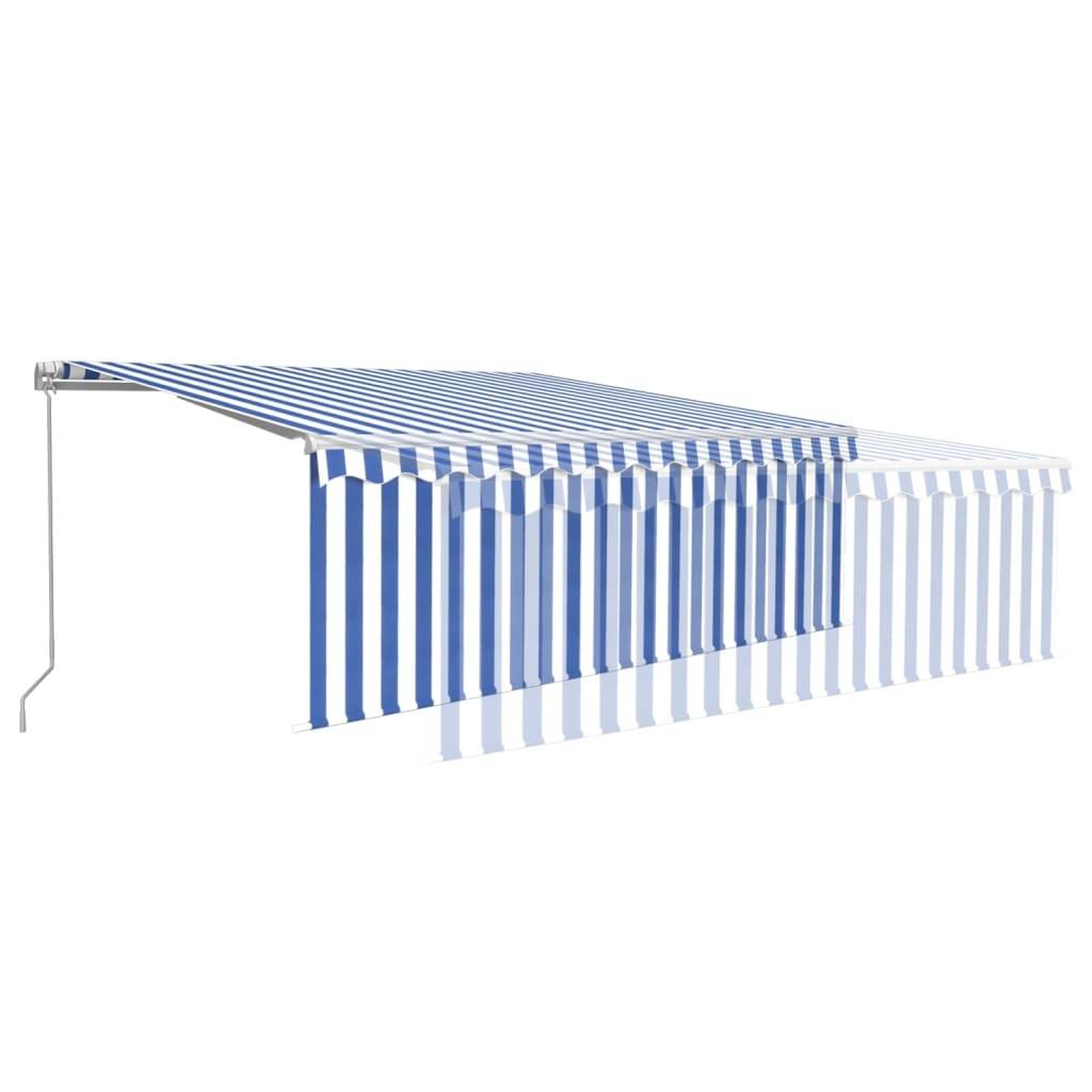 vidaXL Markise Manuell Einziehbar mit Rollo & LED 4,5x3 m Blau & Weiß