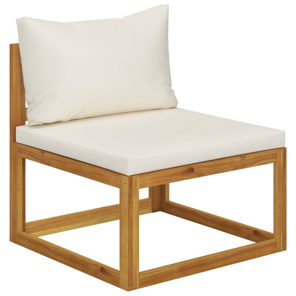 vidaXL Modular-Mittelsofa mit Cremeweißen Kissen Akazie Massivholz