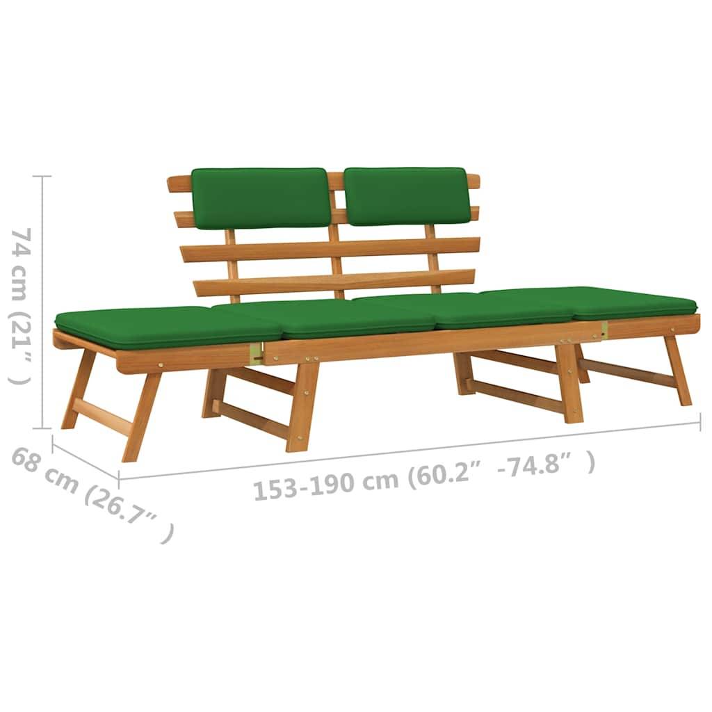 vidaXL Gartenbank mit Auflagen 2-in-1 190 cm Massivholz Akazie