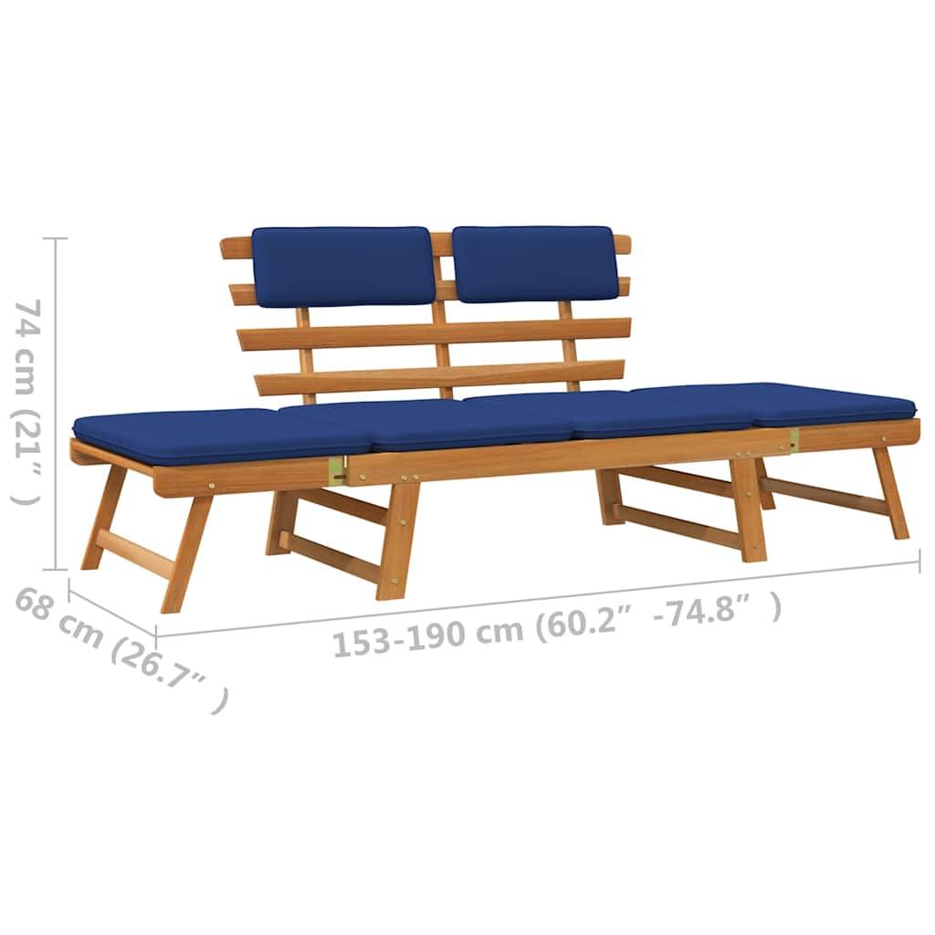 vidaXL Gartenbank mit Auflagen 2-in-1 190 cm Massivholz Akazie