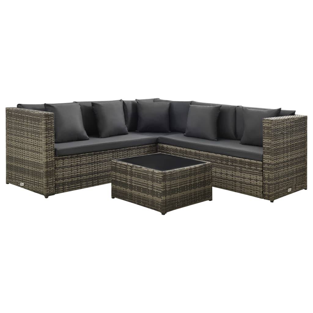 vidaXL 4-tlg. Garten-Lounge-Set mit Auflagen Poly Rattan Grau