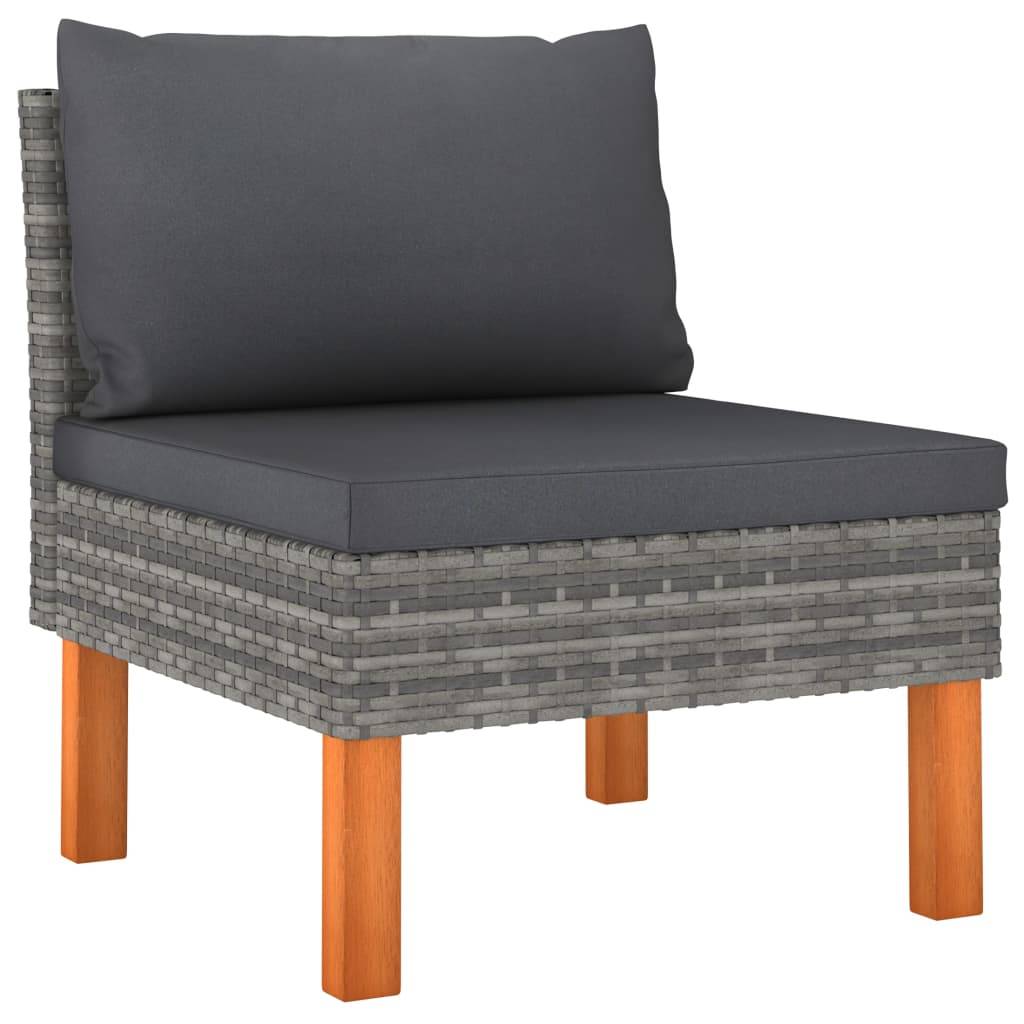 vidaXL 6-tlg. Garten-Lounge-Set Poly Rattan und Eukalyptusholz Grau