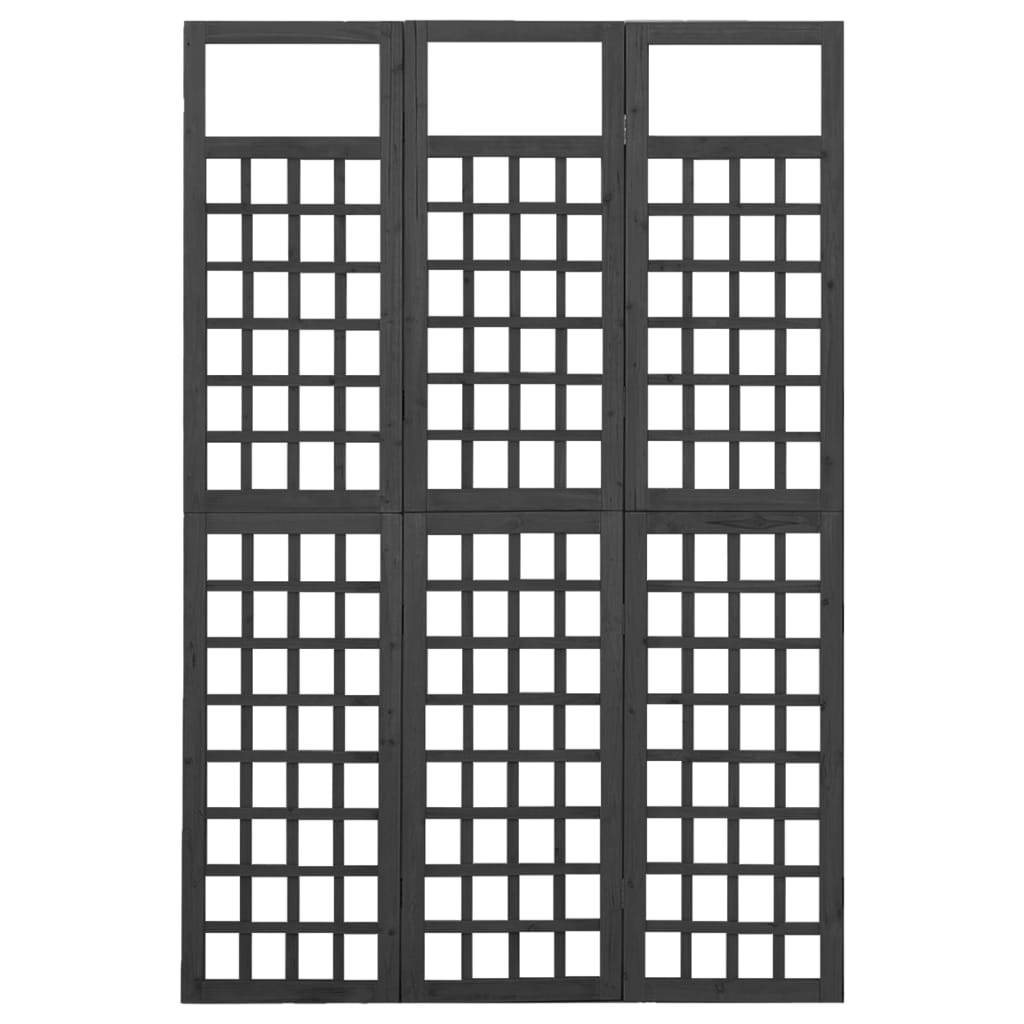 vidaXL Spalier/Paravent 3-teilig Massivholz Tanne Schwarz 121x180 cm