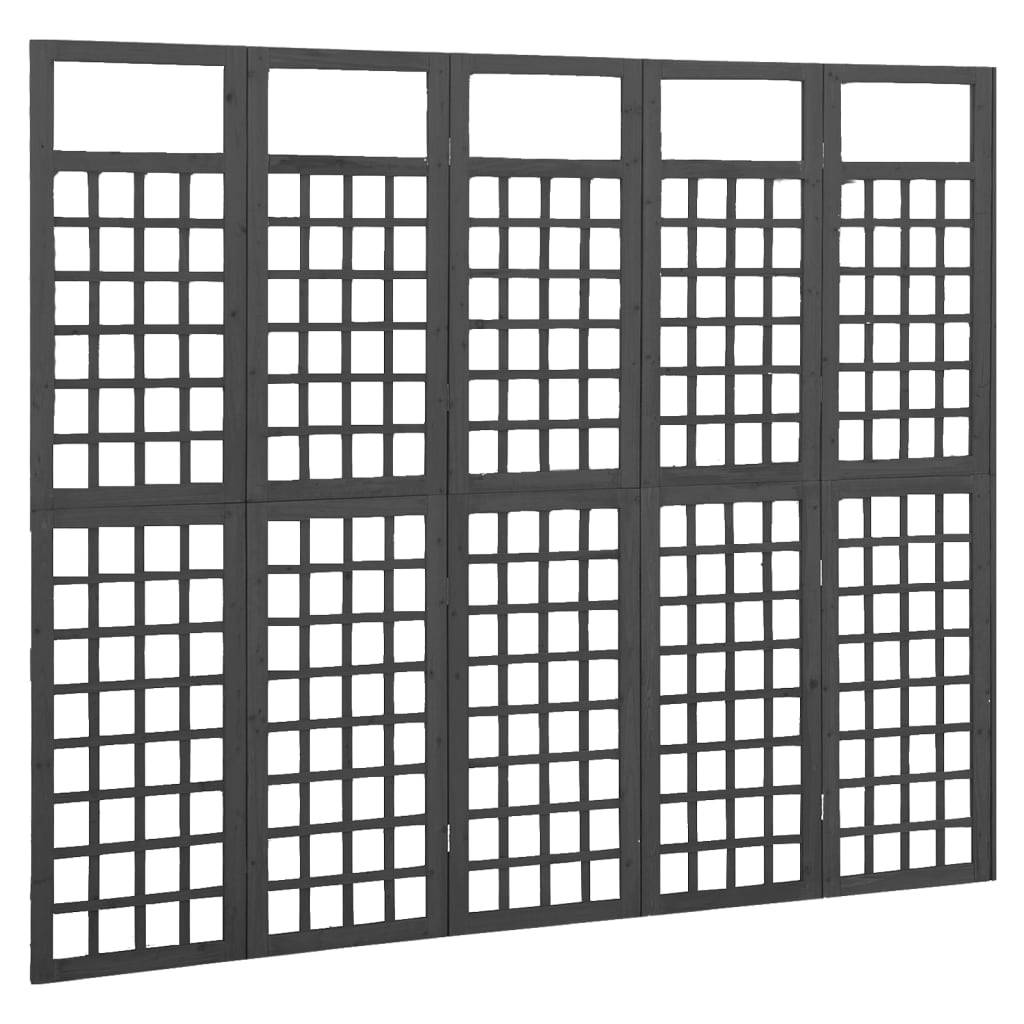 vidaXL Spalier/Paravent 5-teilig Massivholz Tanne Schwarz 201,5x180 cm