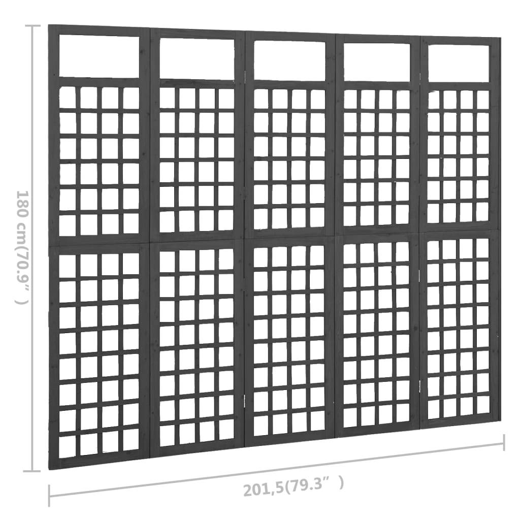 vidaXL Spalier/Paravent 5-teilig Massivholz Tanne Schwarz 201,5x180 cm
