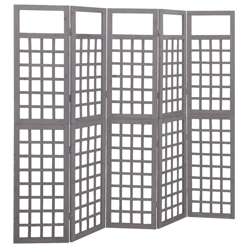 vidaXL Spalier/Paravent 5-teilig Massivholz Tanne Grau 201,5x180 cm