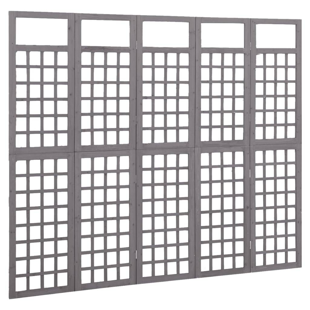 vidaXL Spalier/Paravent 5-teilig Massivholz Tanne Grau 201,5x180 cm
