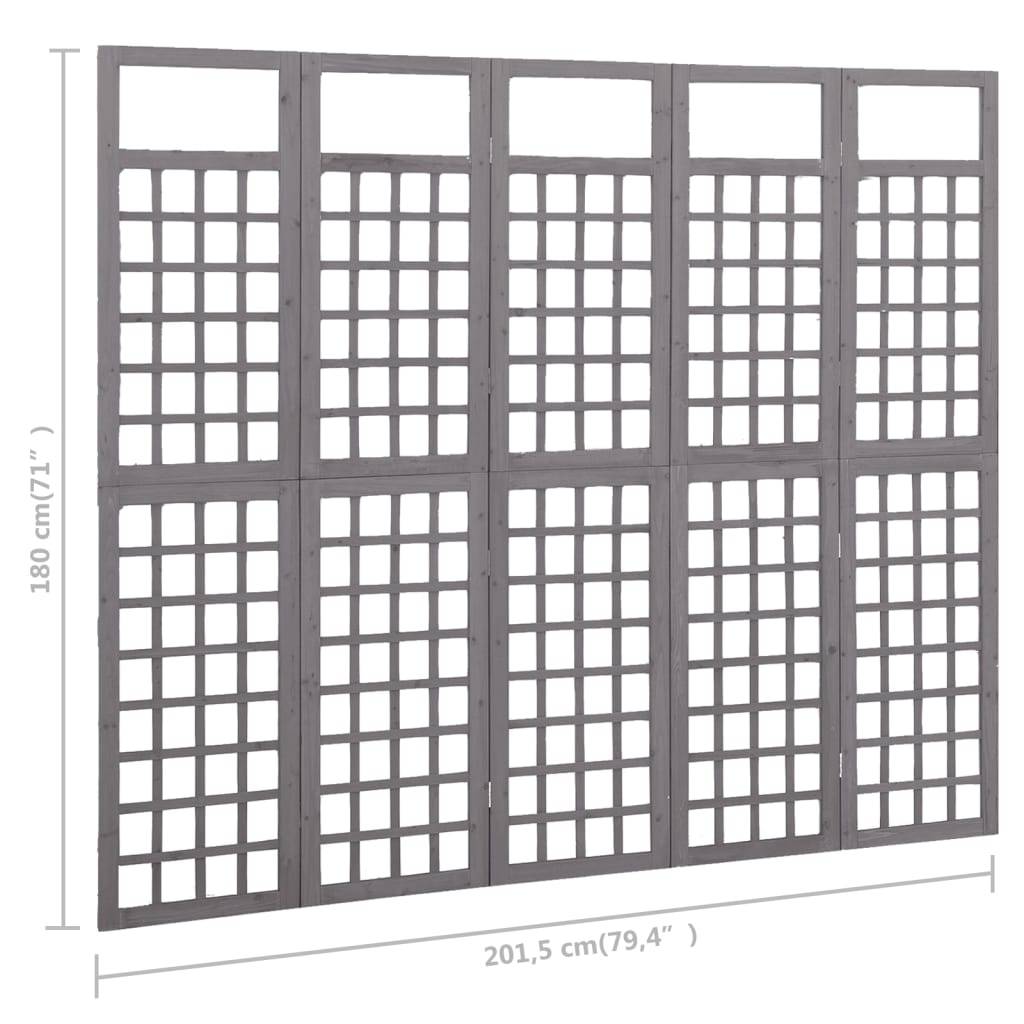 vidaXL Spalier/Paravent 5-teilig Massivholz Tanne Grau 201,5x180 cm