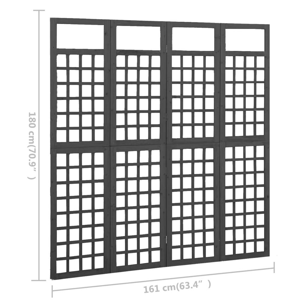 vidaXL Spalier/Paravent 4-teilig Massivholz Tanne Schwarz 161x180 cm