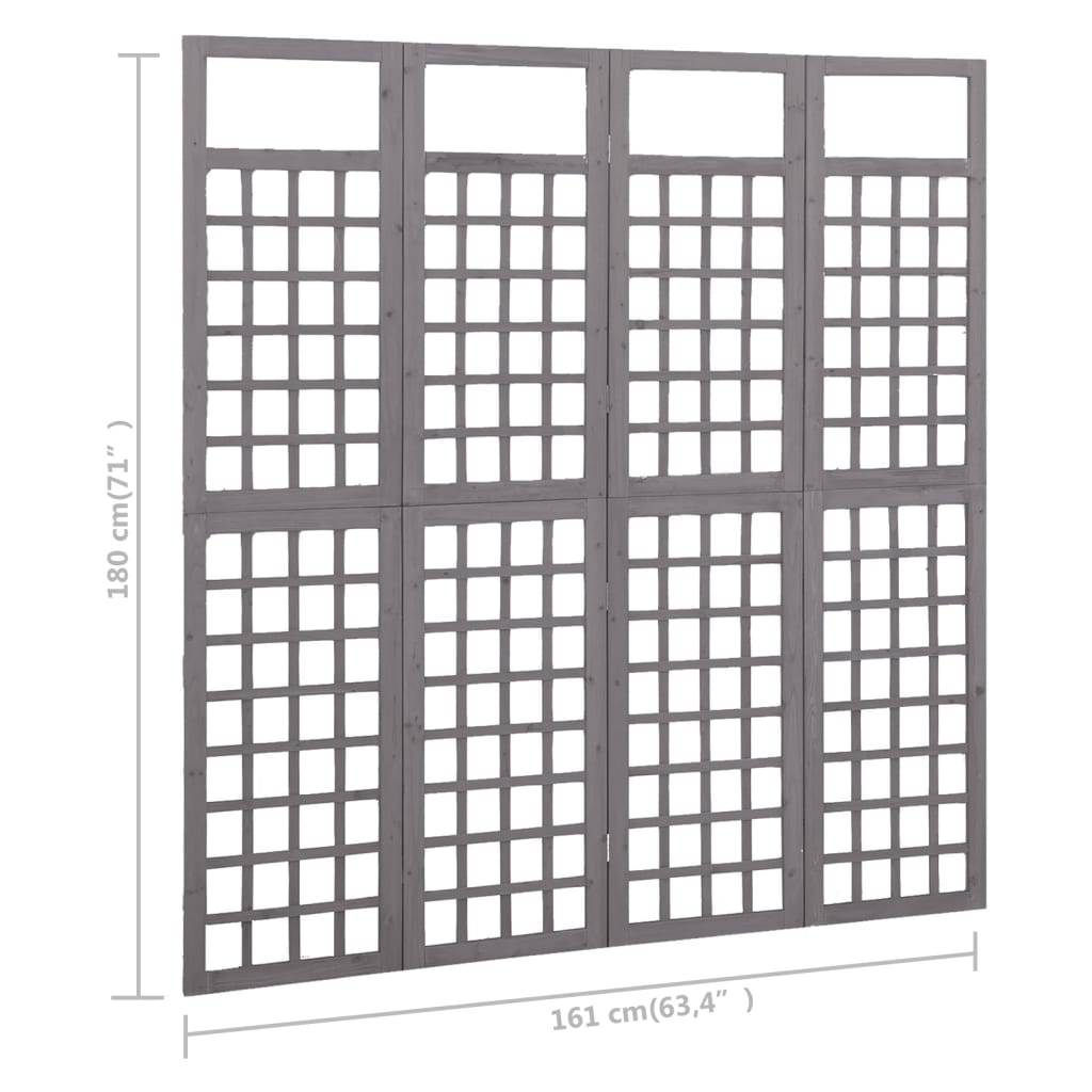 vidaXL Spalier/Paravent 4-teilig Massivholz Tanne Grau 161x180 cm