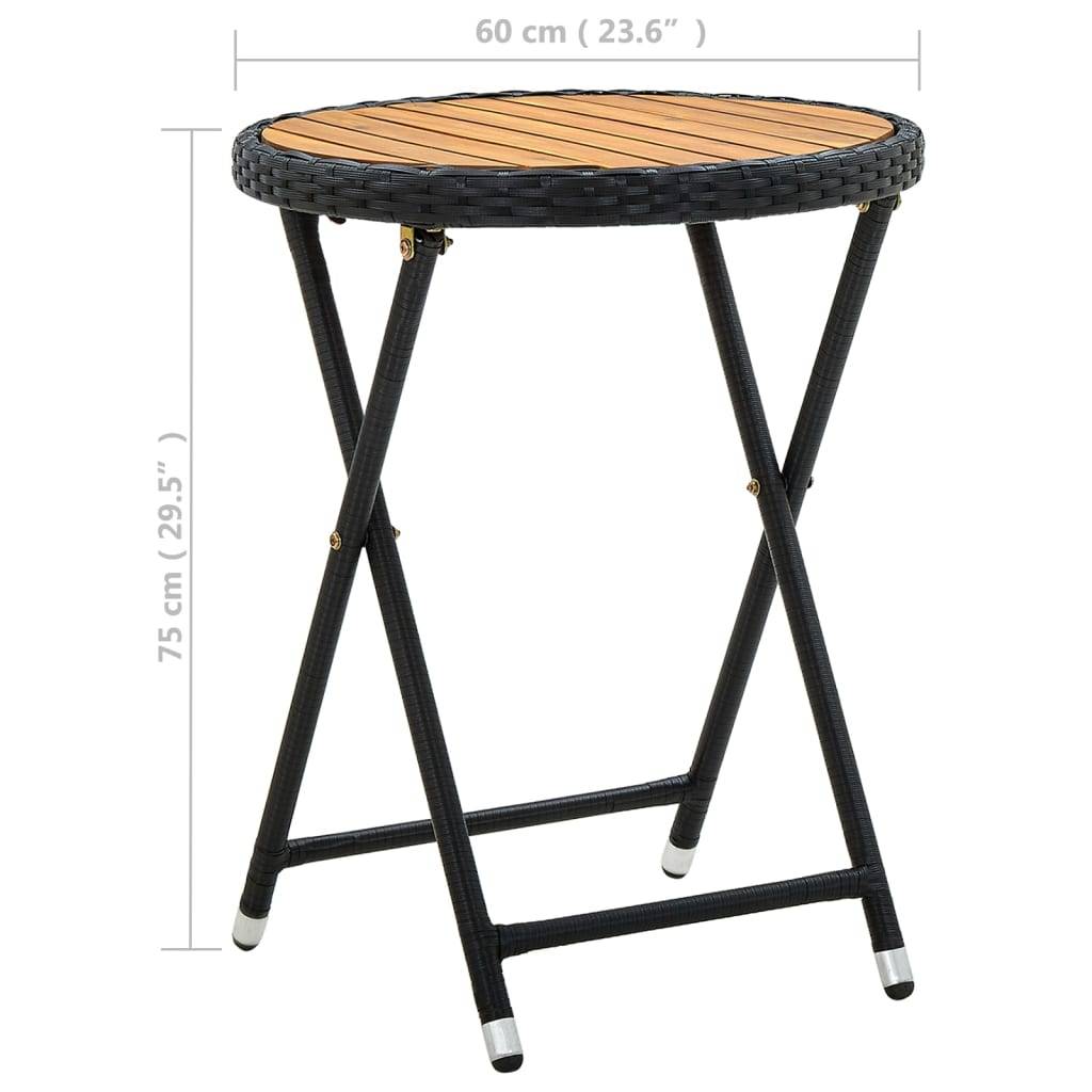 vidaXL Beistelltisch Schwarz 60 cm Poly Rattan und Massivholz Akazie
