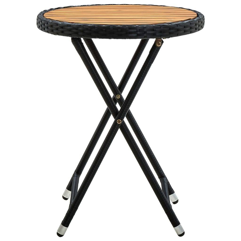 vidaXL Beistelltisch Schwarz 60 cm Poly Rattan und Massivholz Akazie