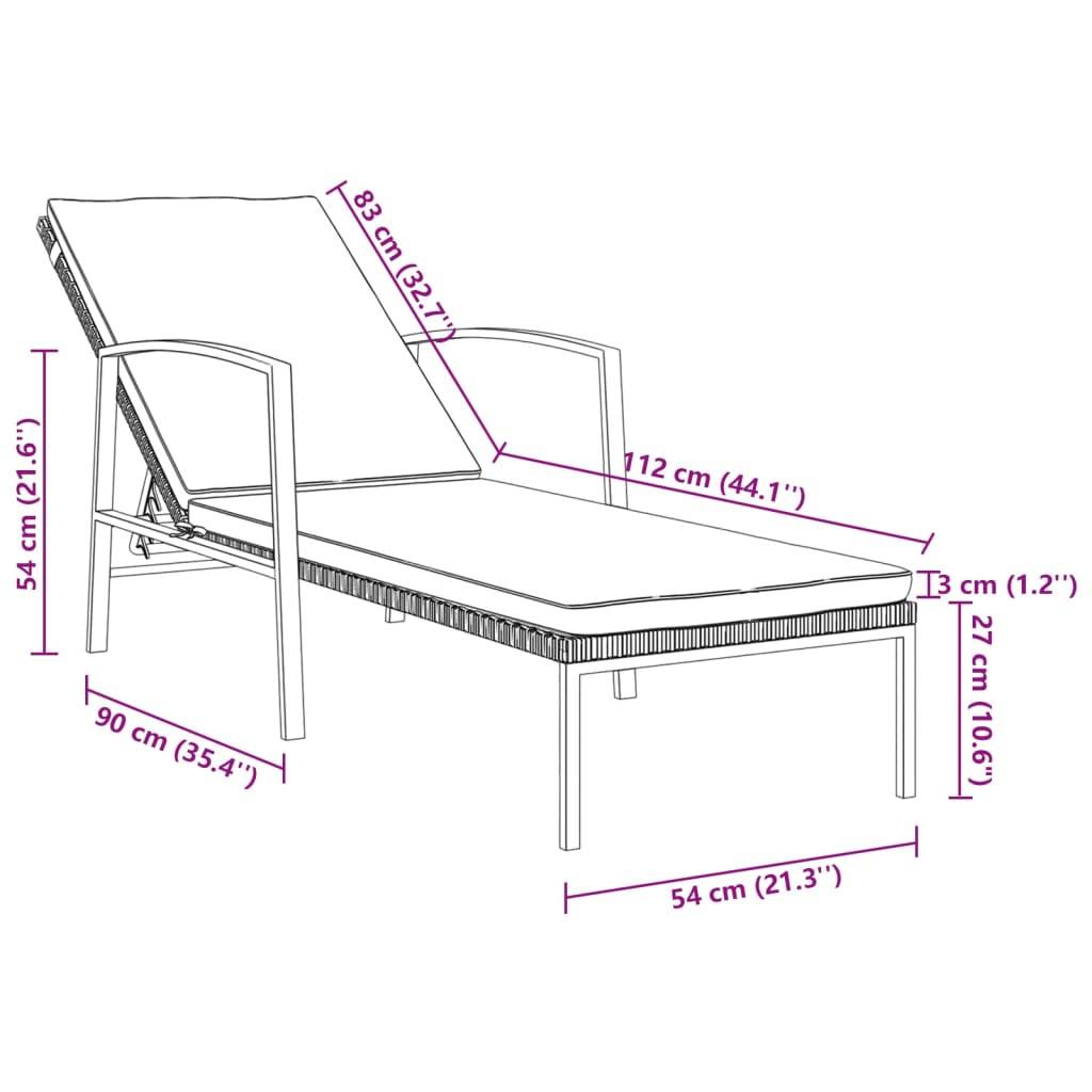 vidaXL Sonnenliege mit Auflage Poly Rattan Grau