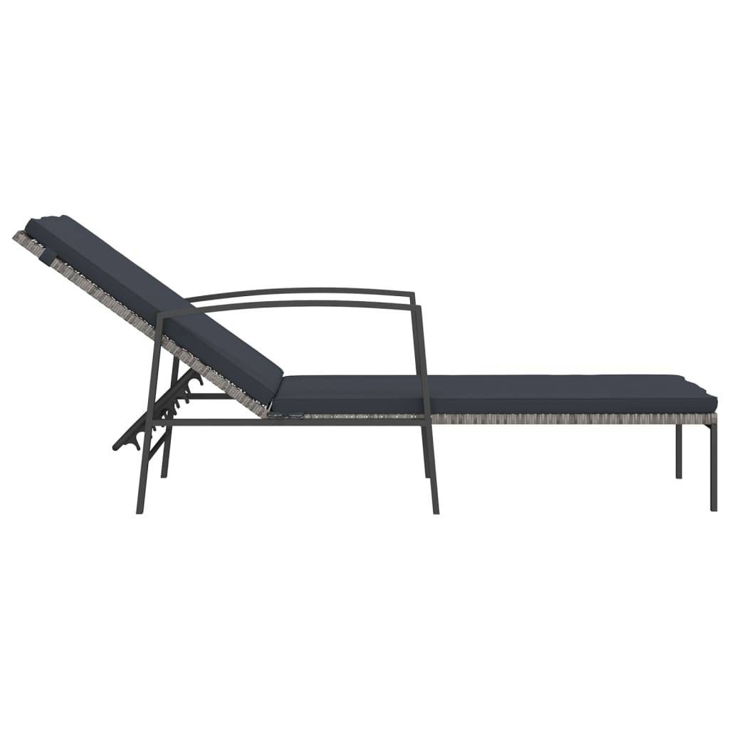 vidaXL Sonnenliege mit Auflage Poly Rattan Grau