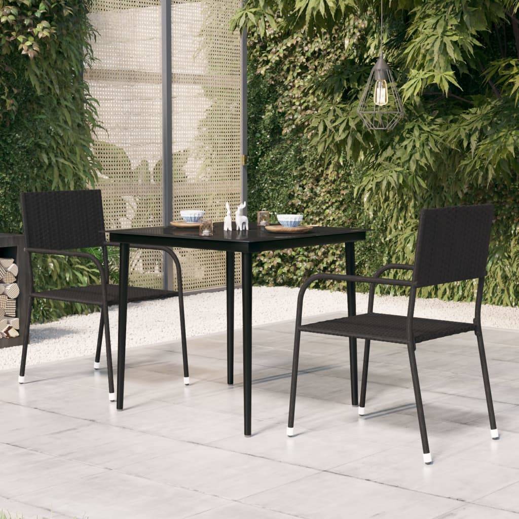 vidaXL Garten-Esstisch Schwarz 80x80x74 cm Stahl und Glas