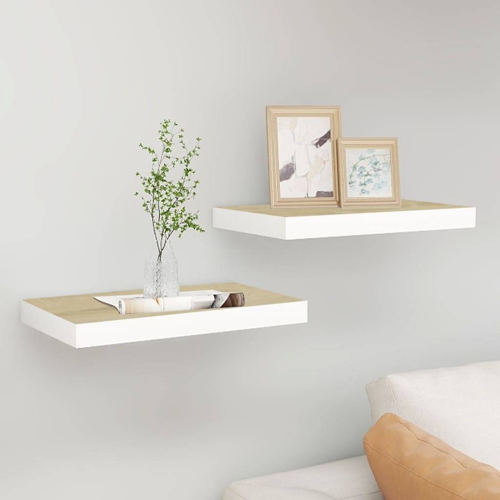 vidaXL Schweberegale 2 Stk. Eichen-Optik und Weiß 50x23x3,8 cm MDF