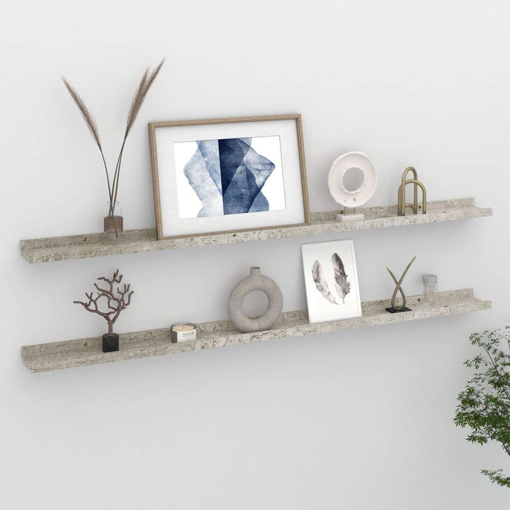 vidaXL Wandregale 2 Stk. Betongrau 115x9x3 cm