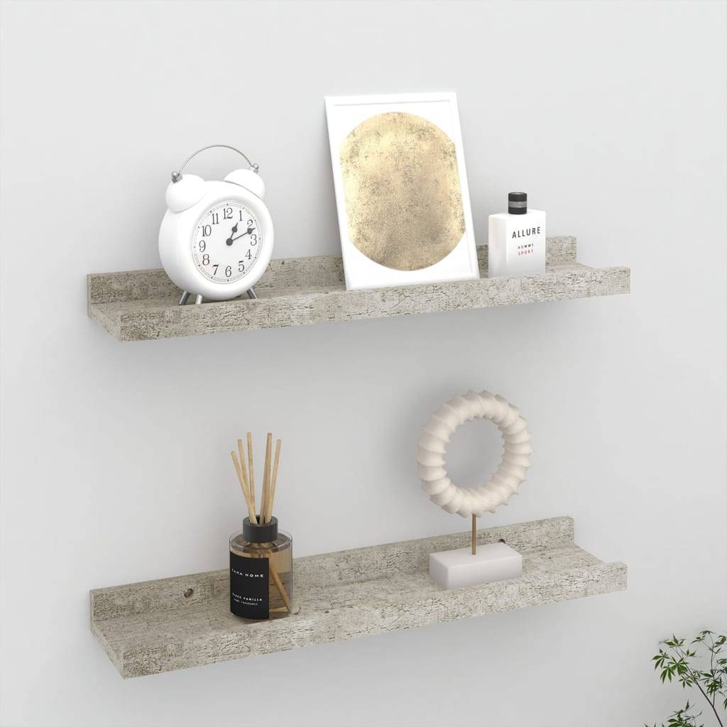 vidaXL Wandregale 2 Stk. Betongrau 40x9x3 cm