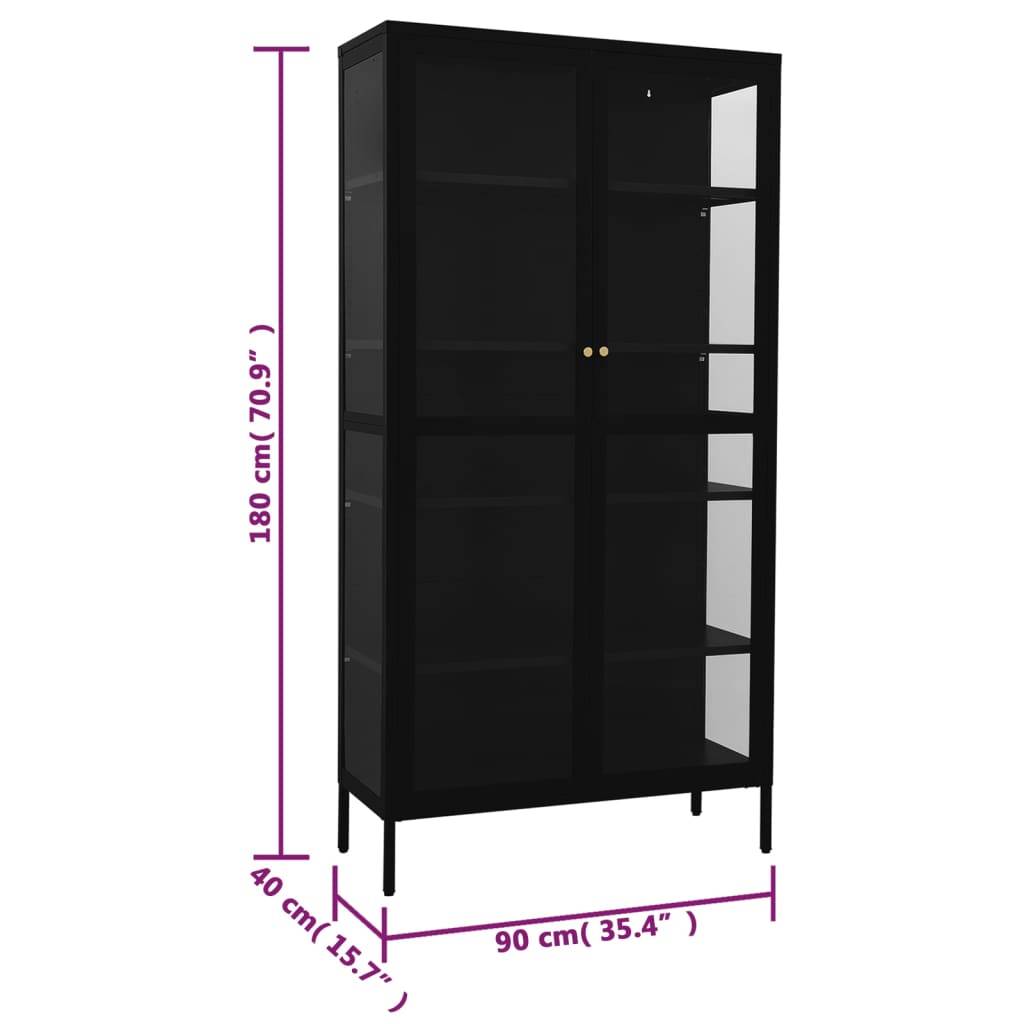 vidaXL Vitrine Schwarz 90x40x180 cm Stahl und Gehärtetes Glas