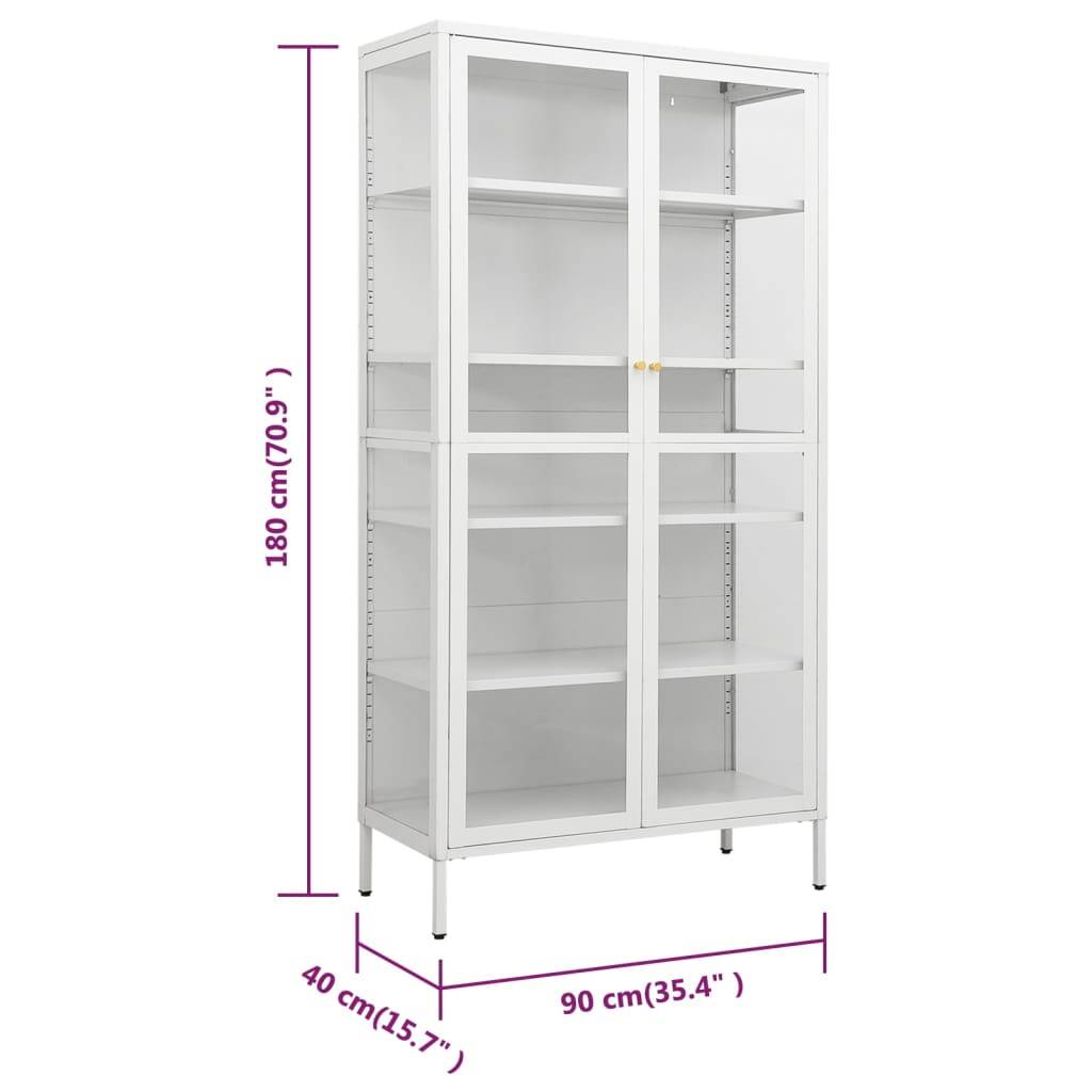 vidaXL Vitrine Weiß 90x40x180 cm Stahl und Gehärtetes Glas