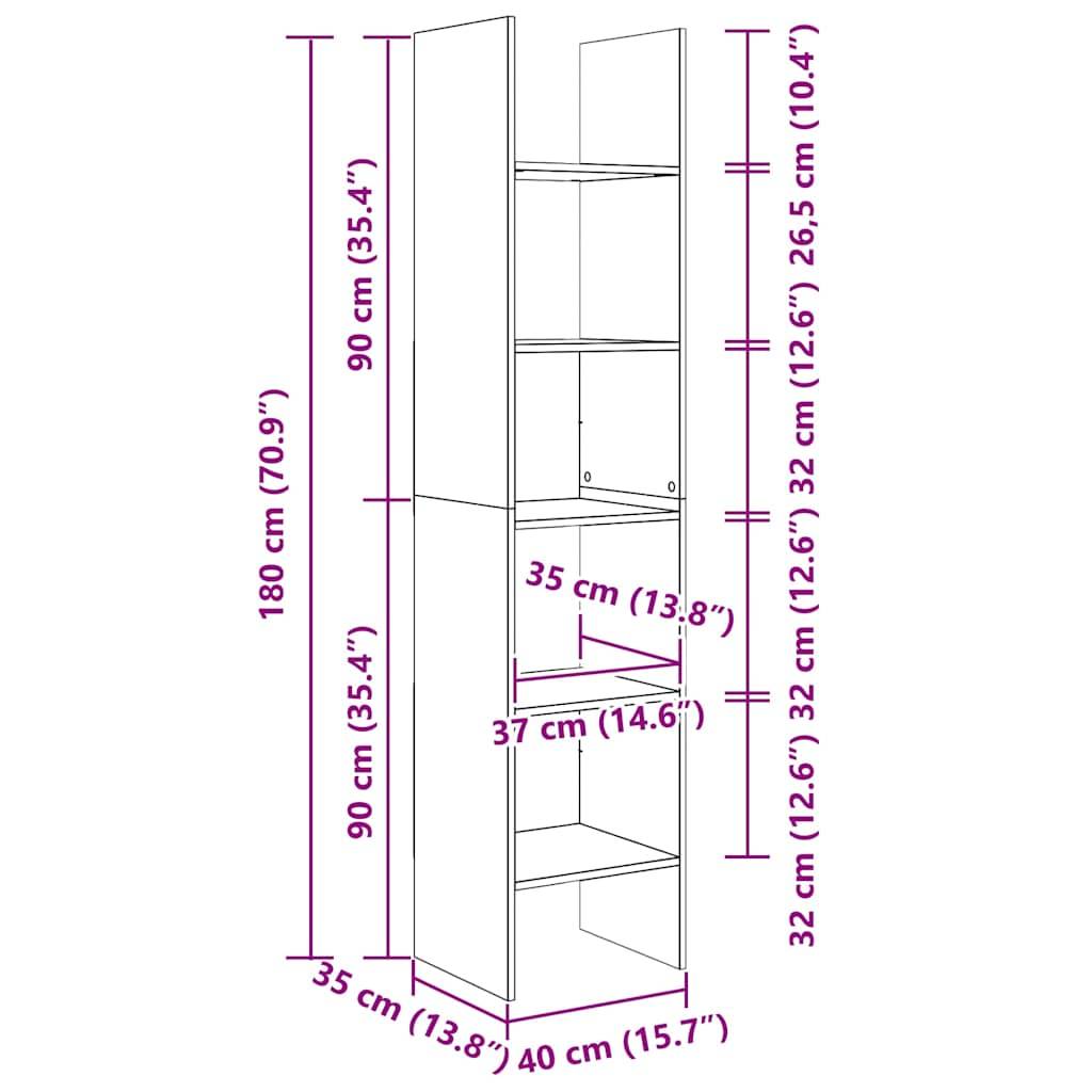 vidaXL Bücherregal Sonoma-Eiche 40x35x180 cm Holzwerkstoff