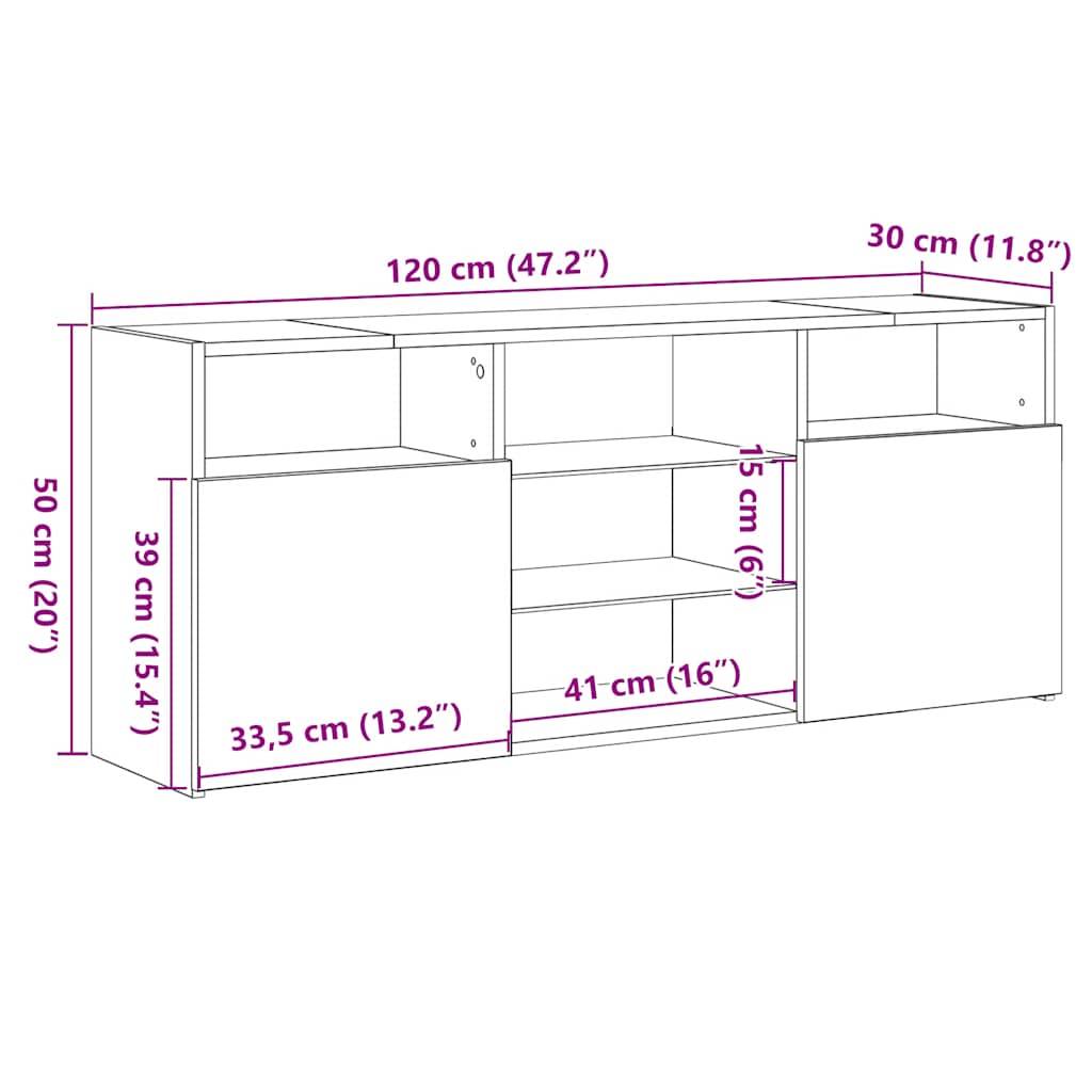 vidaXL TV-Schrank mit LED-Leuchten Artisan-Eiche 120x30x50 cm