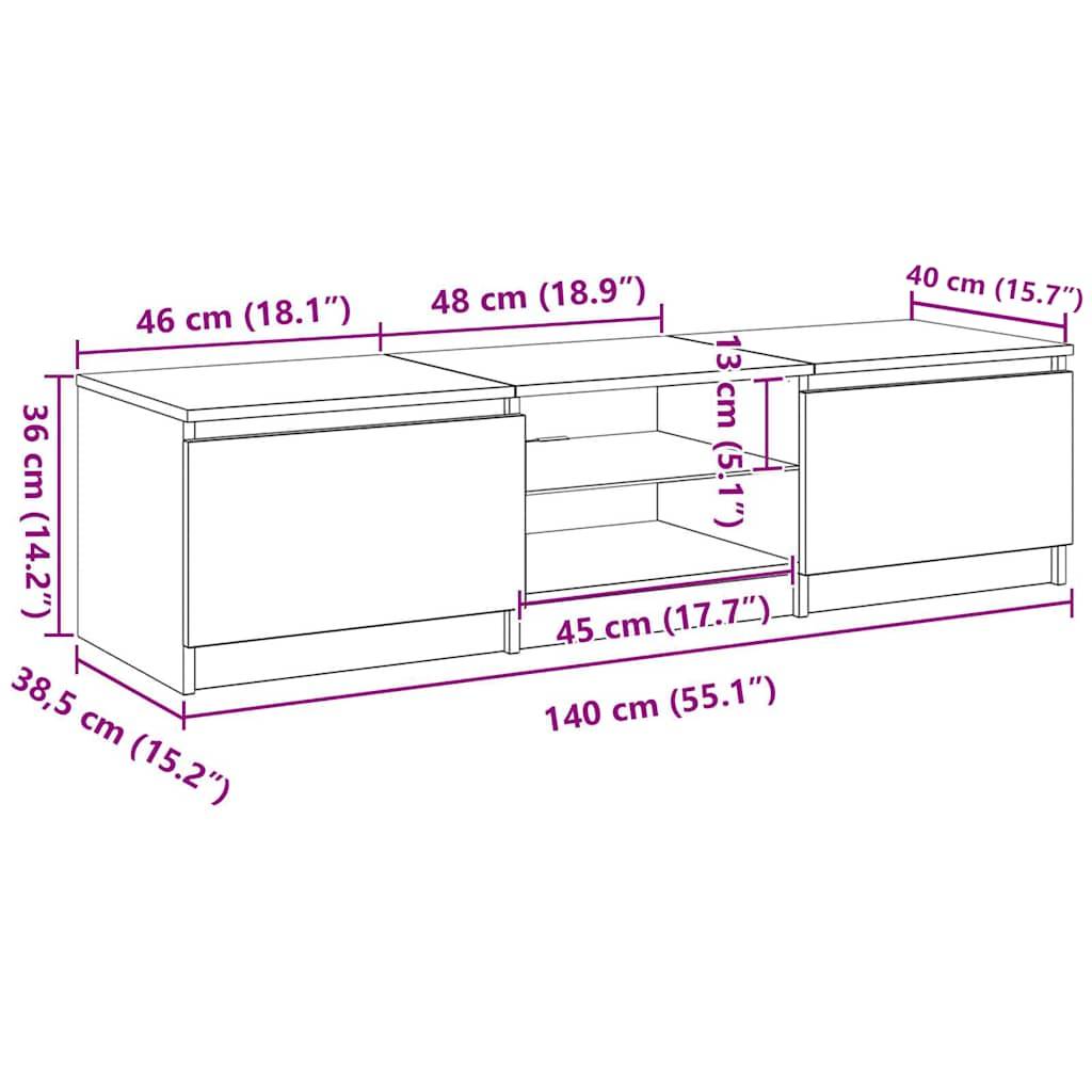vidaXL TV-Schrank mit LED-Leuchten Sonoma-Eiche 140x40x36 cm