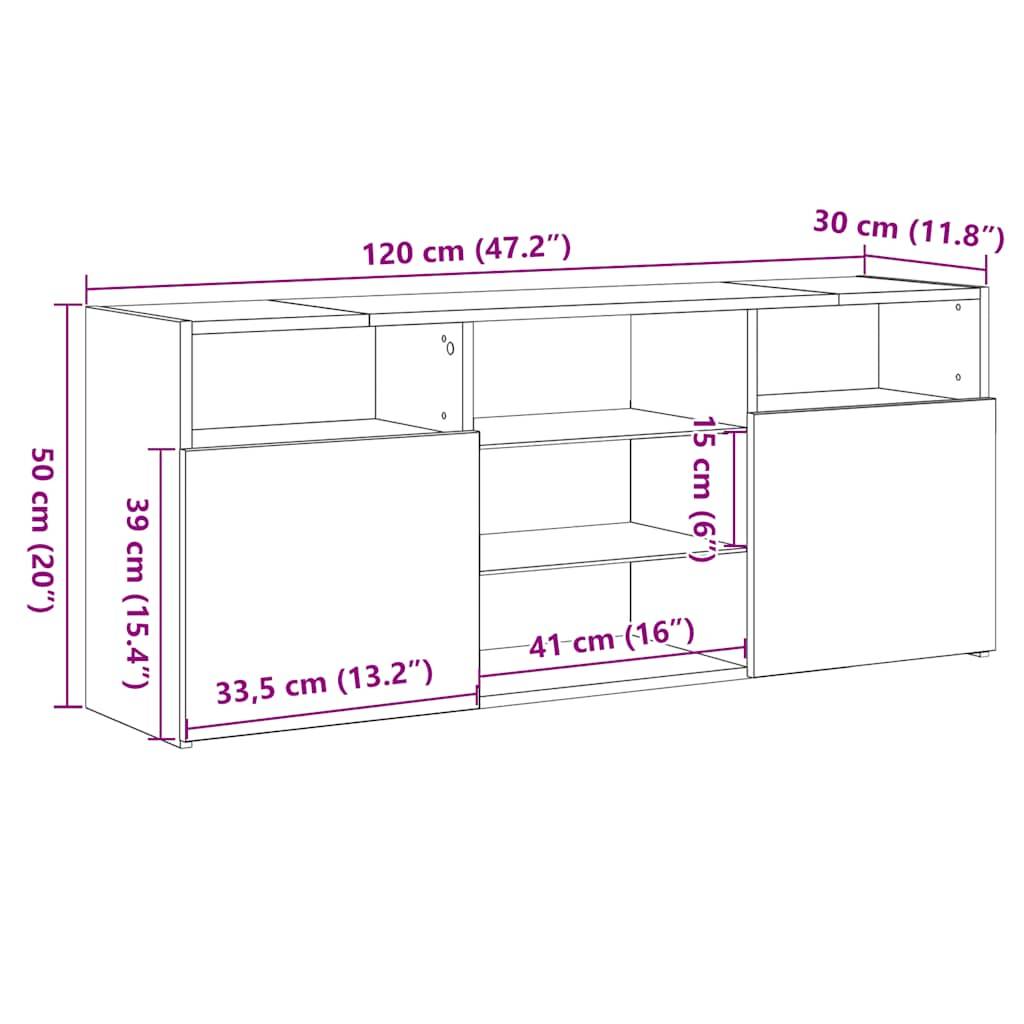 vidaXL TV-Schrank mit LED-Leuchten Weiß 120x30x50 cm