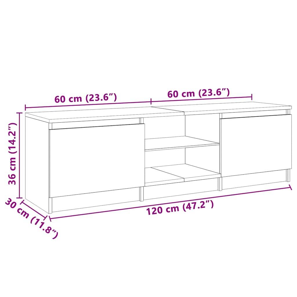 vidaXL TV-Schrank mit LED-Leuchten Betongrau 120x30x36 cm