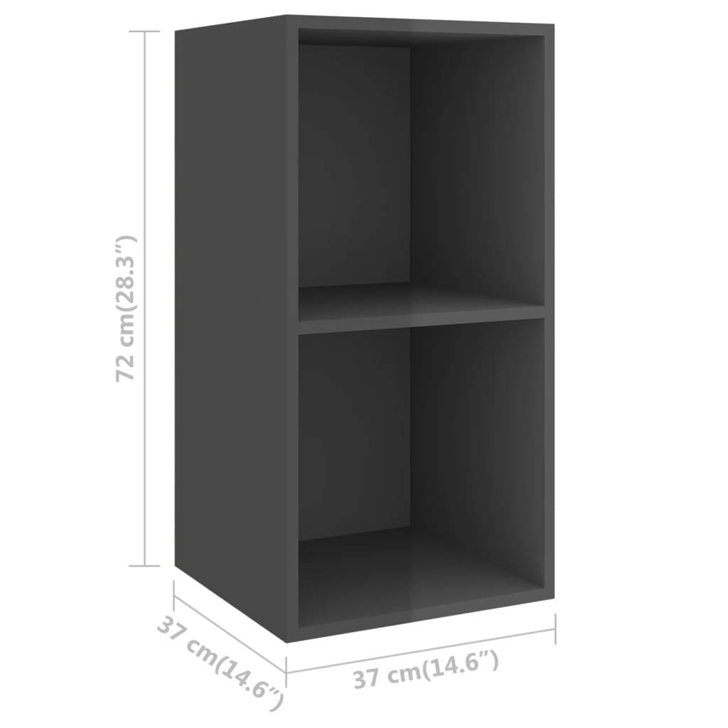 vidaXL TV-Wandschrank Hochglanz-Grau 37x37x72 cm Holzwerkstoff