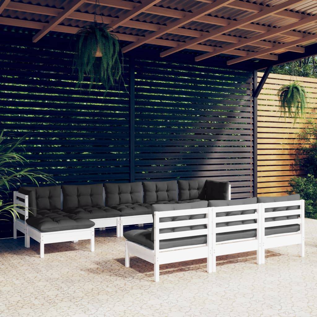 vidaXL 10-tlg. Garten-Lounge-Set mit Kissen Weiß Kiefernholz