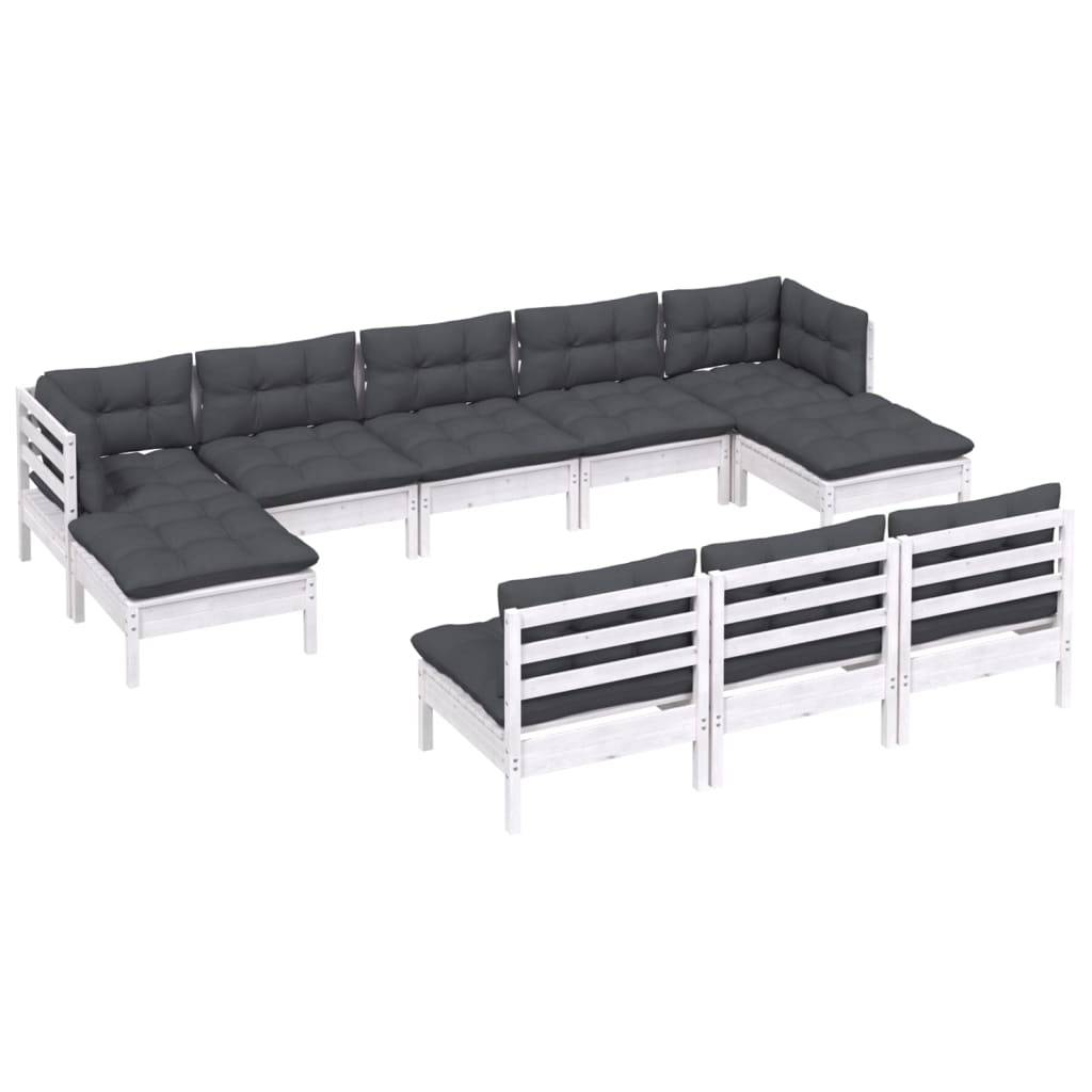 vidaXL 10-tlg. Garten-Lounge-Set mit Kissen Weiß Kiefernholz