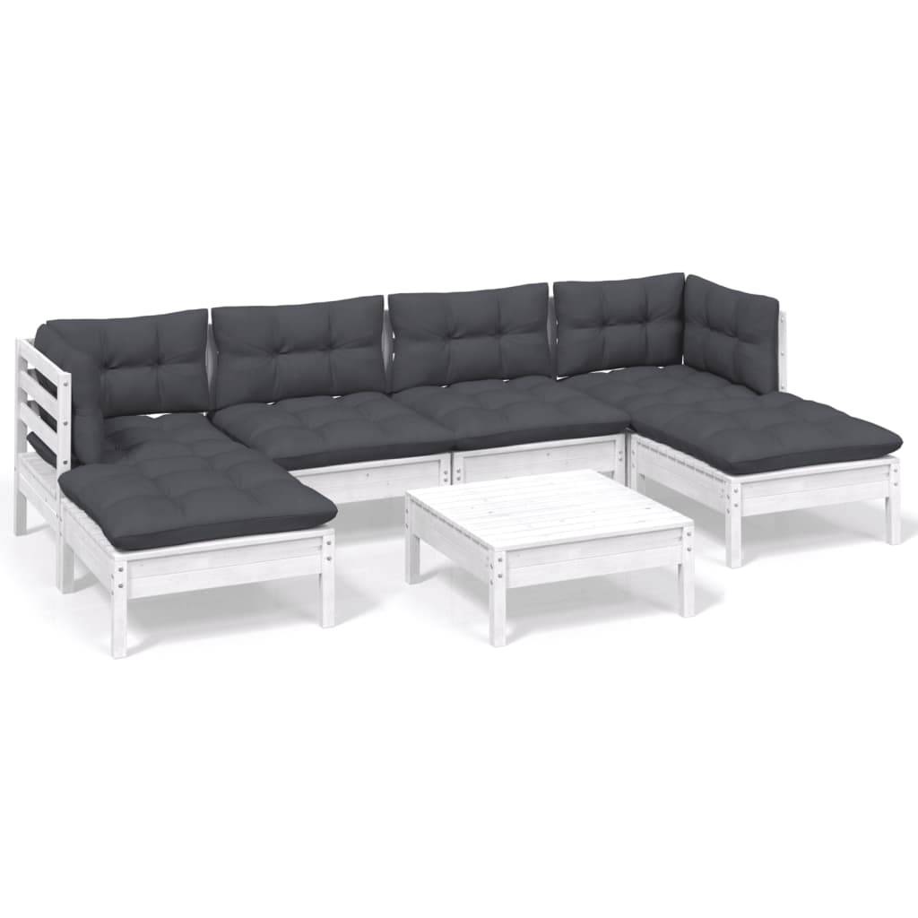 vidaXL 7-tlg. Garten-Lounge-Set mit Kissen Weiß Kiefernholz