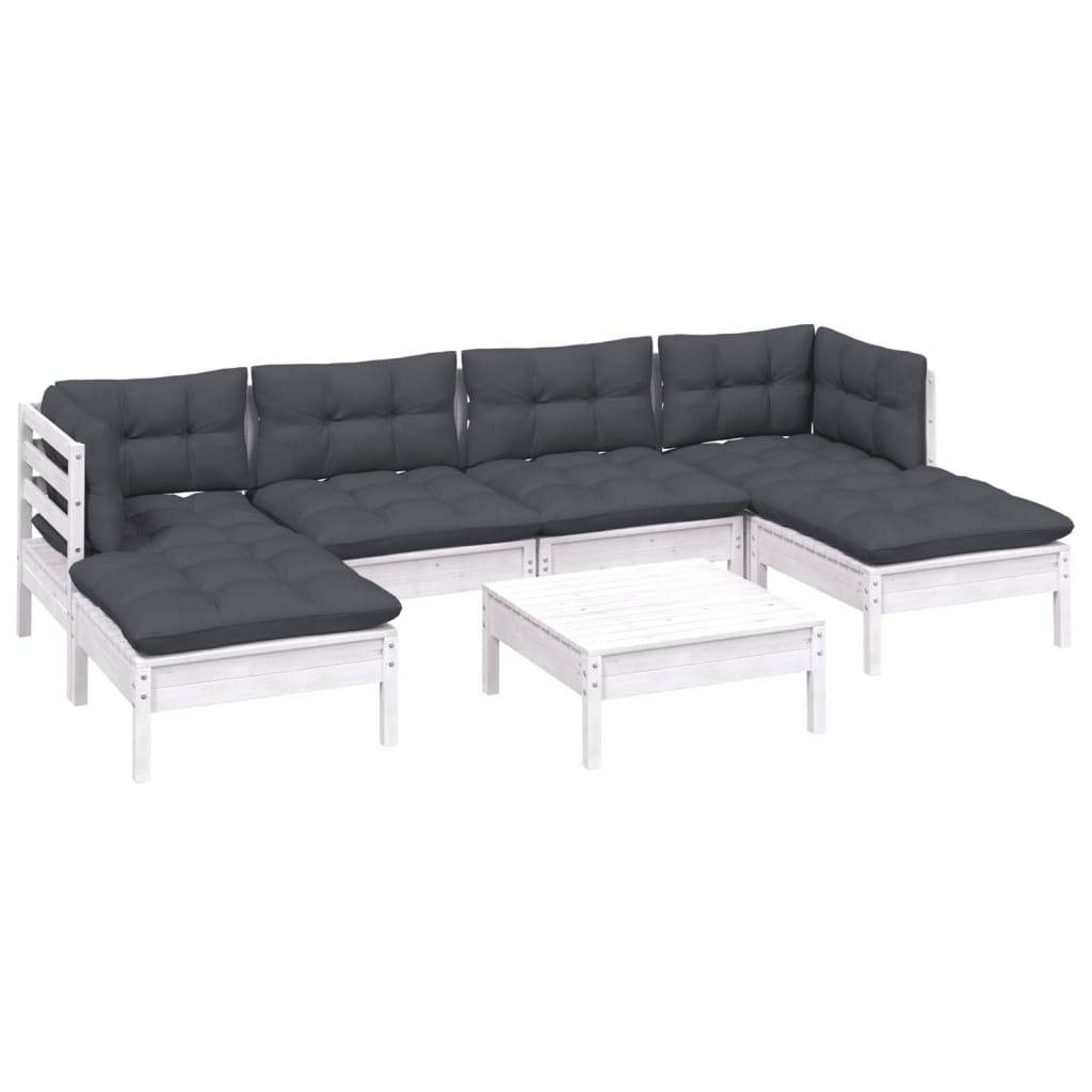 vidaXL 7-tlg. Garten-Lounge-Set mit Kissen Weiß Kiefernholz
