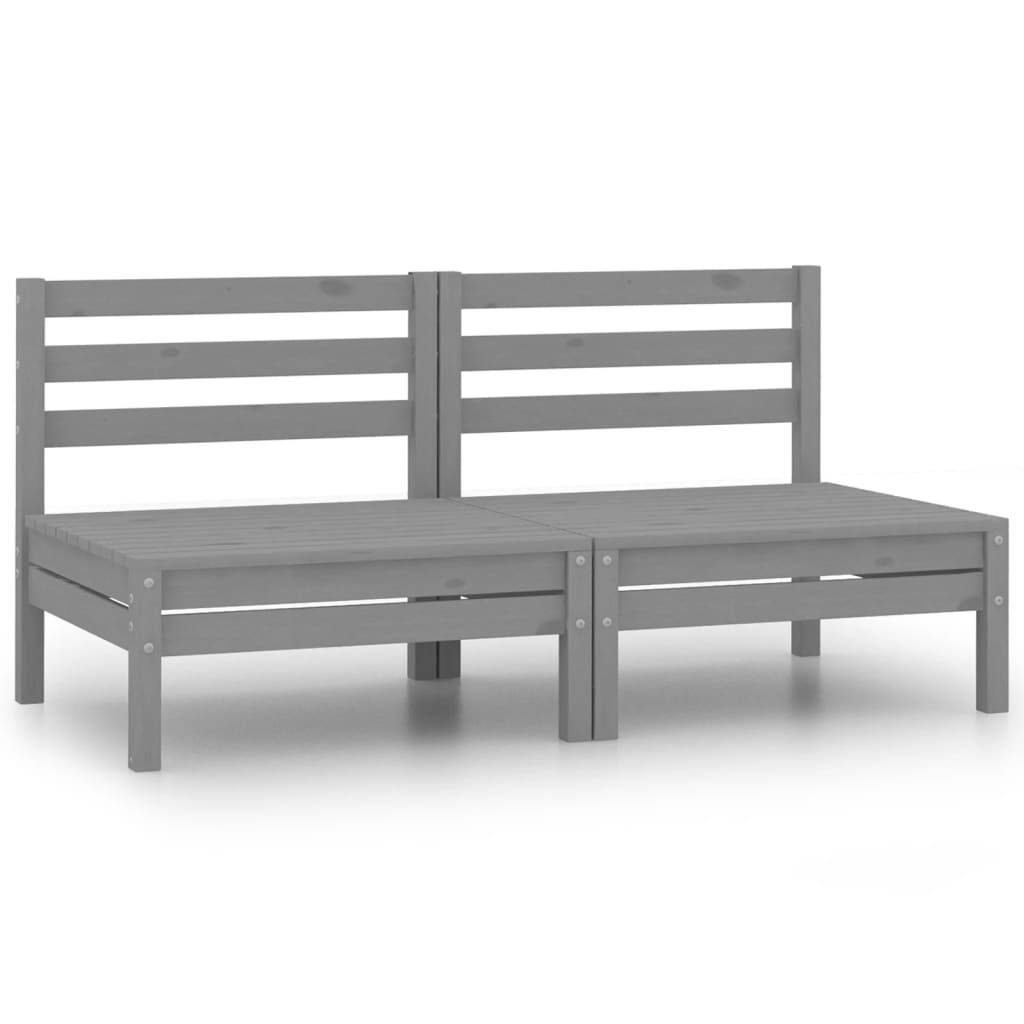 vidaXL Garten-Mittelsofas 2 Stk. Grau Kiefer Massivholz