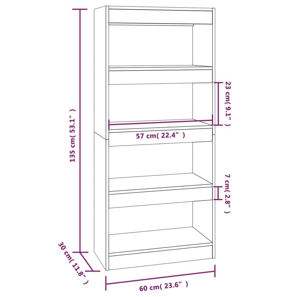 vidaXL Bücherregal/Raumteiler Räuchereiche 60x30x135 cm Holzwerkstoff